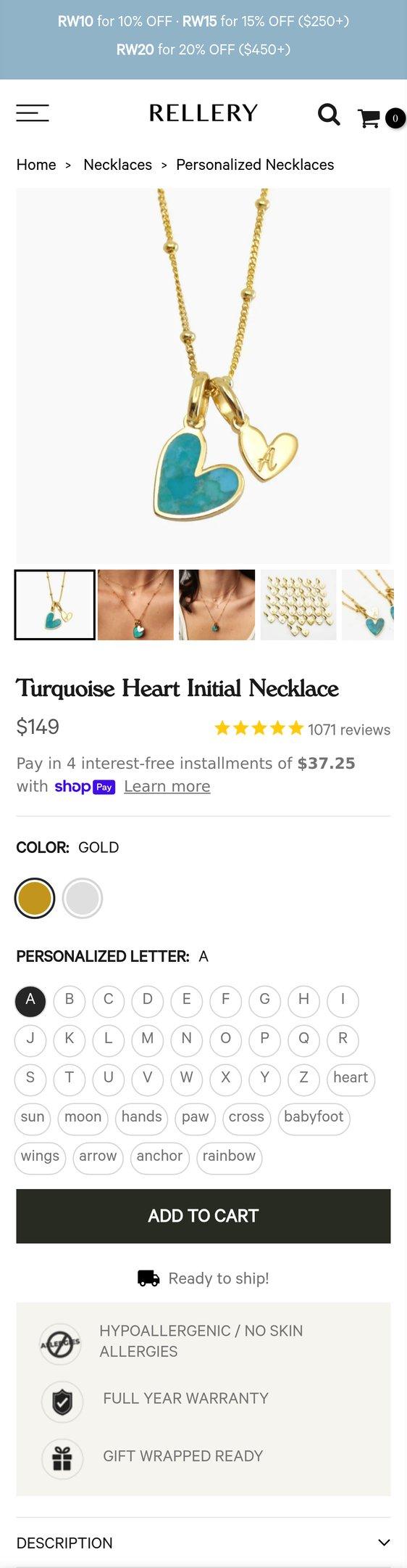 Turquoise Heart Initial Necklace