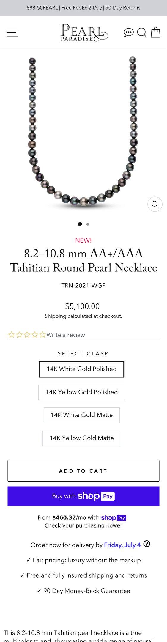 8.2–10.8 mm AA+/AAA Tahitian Round Pearl Necklace