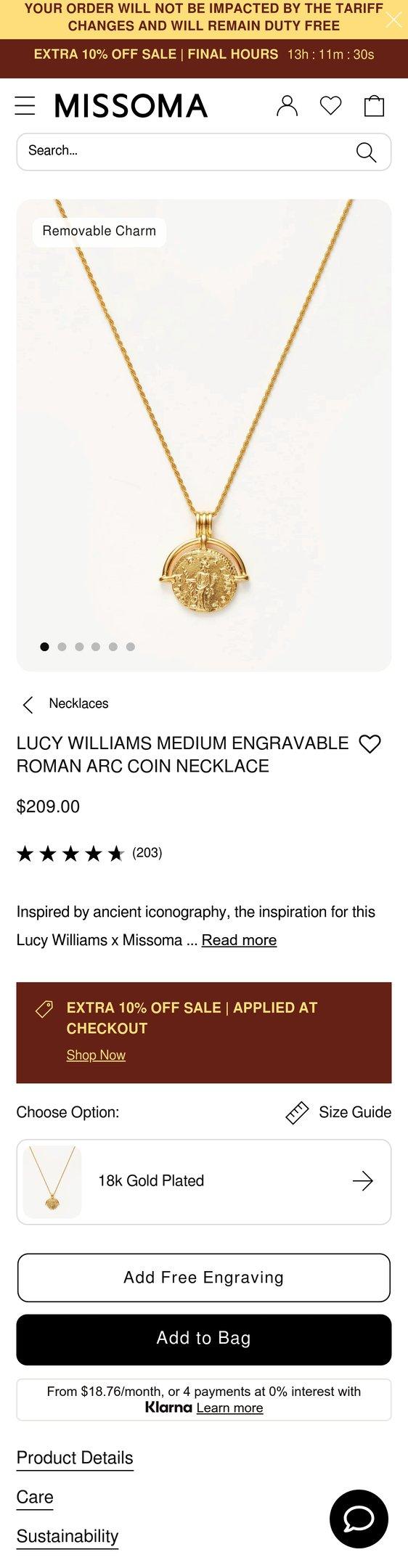Lucy Williams Medium Engravable Roman Arc Coin Necklace | 18k Gold Plated | 18k Gold Plated