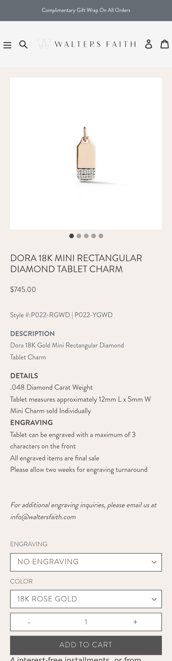 DORA 18K MINI RECTANGULAR DIAMOND TABLET CHARM