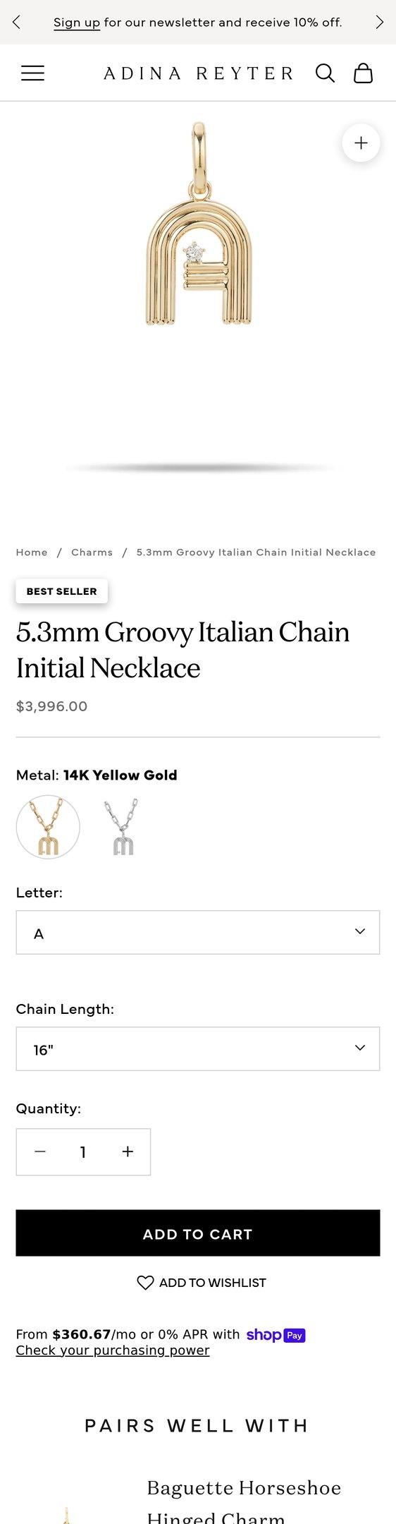 5.3mm Groovy Italian Chain Initial Necklace