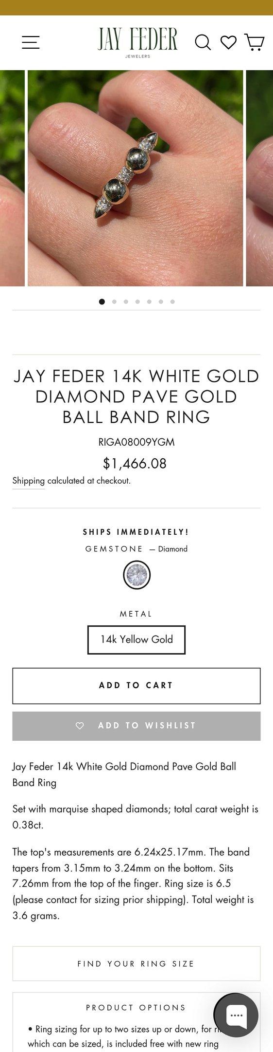 Jay Feder 14k White Gold Diamond Pave Gold Ball Band Ring