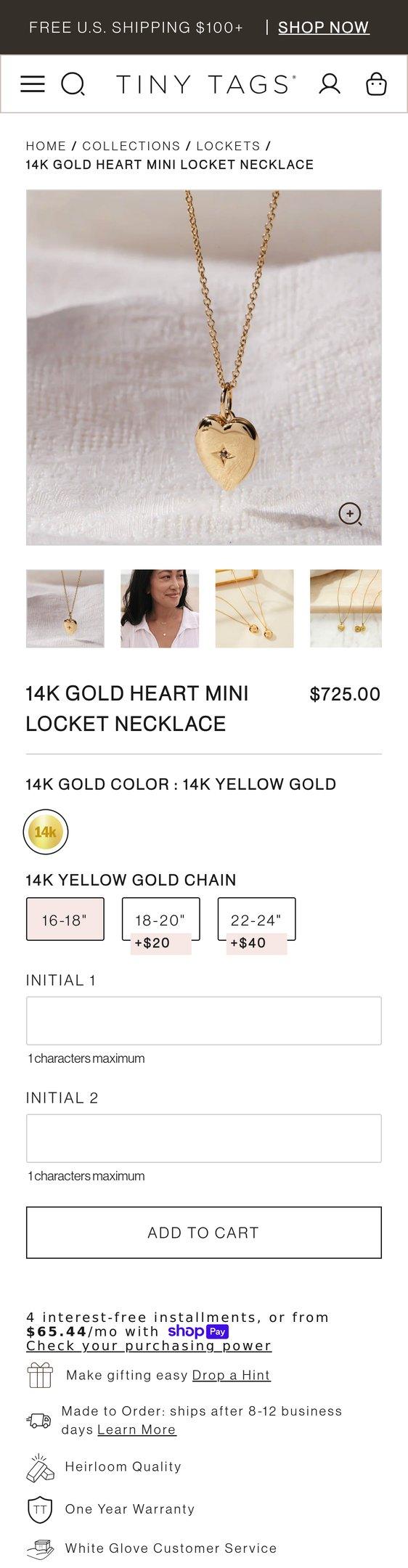 14k Gold Heart Mini Locket Necklace