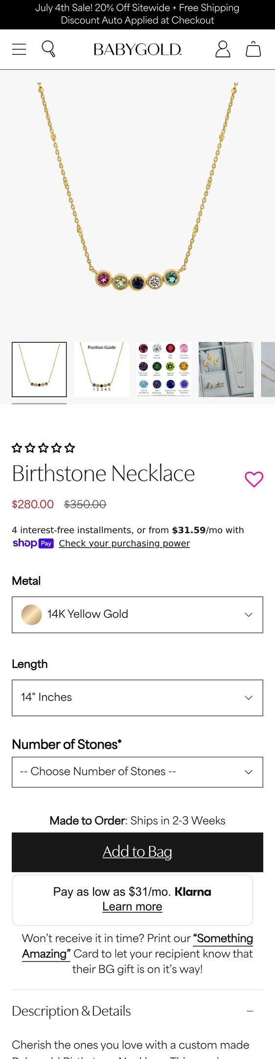 14K Gold Birthstone Necklace