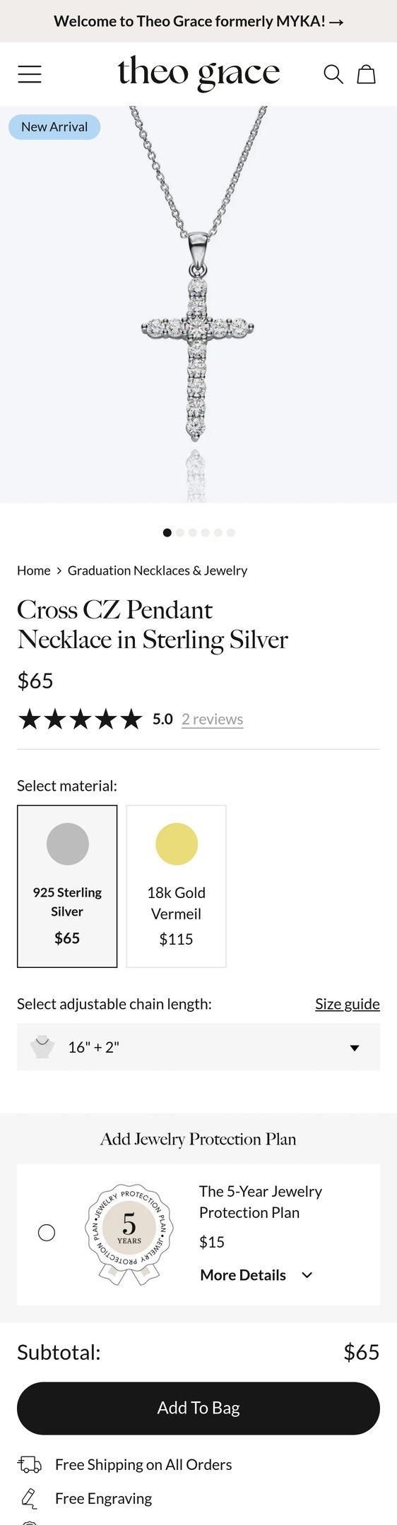 Cross CZ Pendant Necklace in Sterling Silver