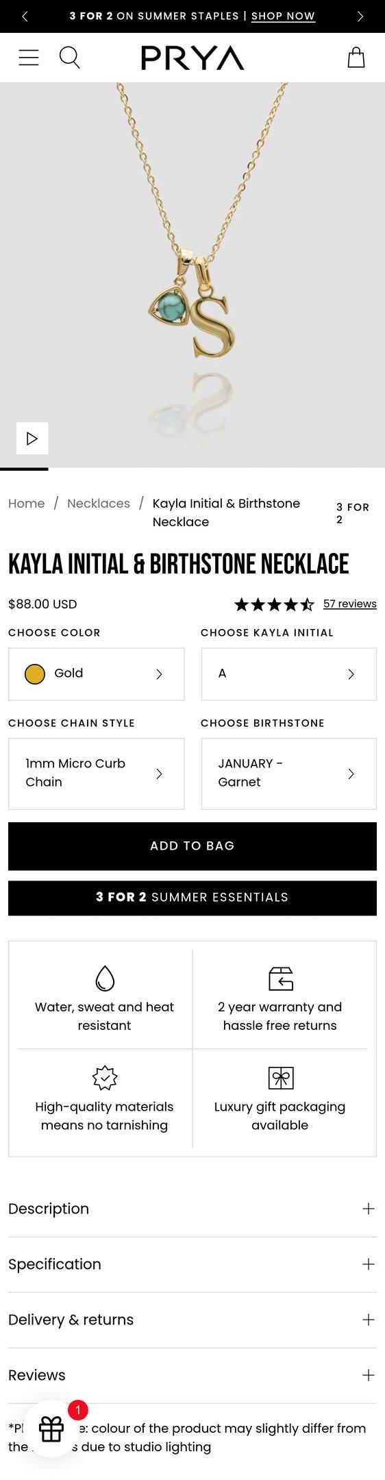 Personalised Initial & Birthstone Necklace | Gold or Silver