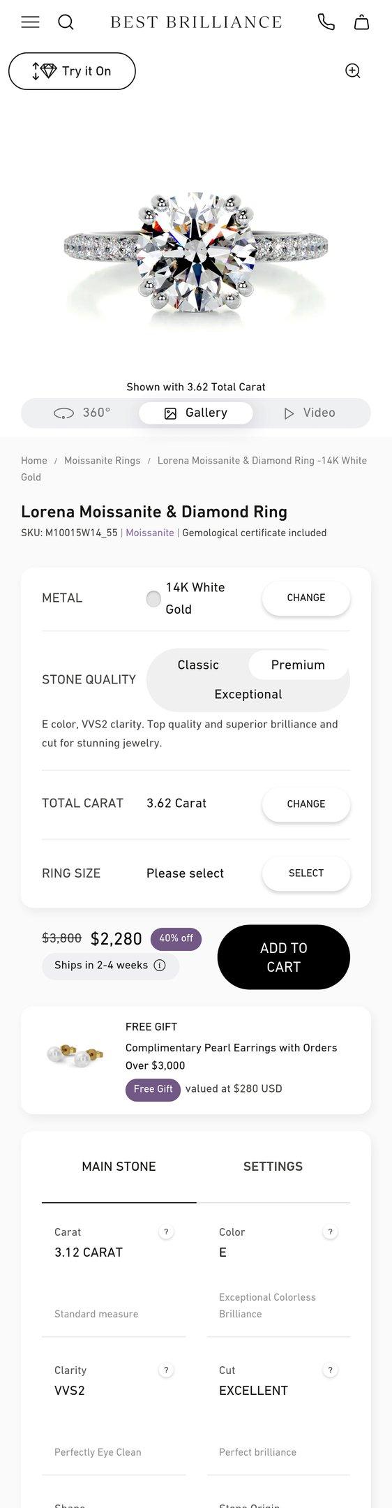 Lorena Moissanite & Diamond Ring -14K White Gold