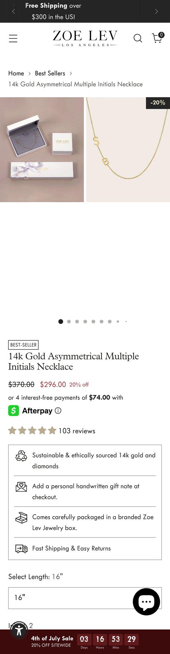 14k Gold Asymmetrical Multiple Initials Necklace