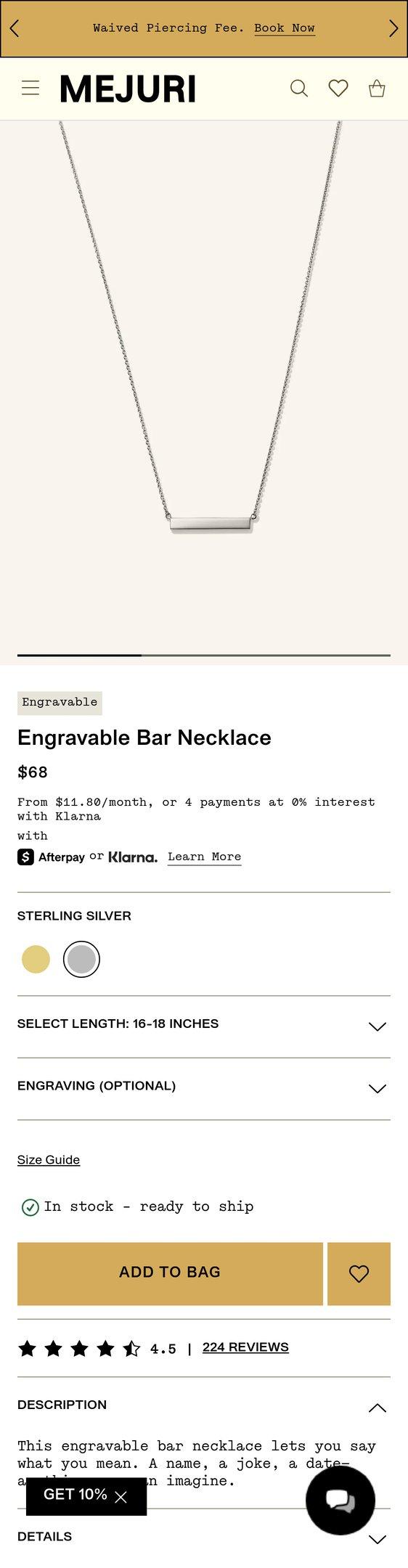 14k Gold Handcrafted Horizontal Engravable Bar Necklace - Jewelry