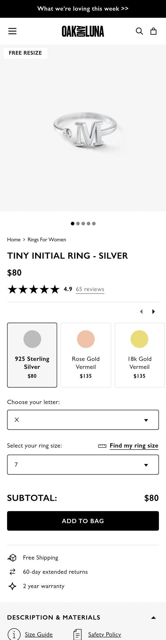 Tiny Initial Ring - Silver