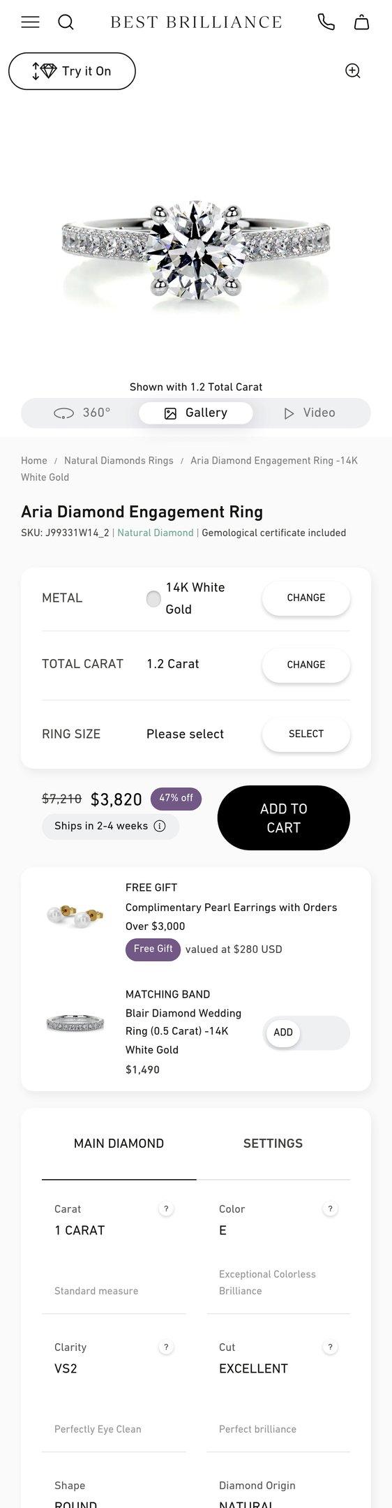 Aria Diamond Engagement Ring -14K White Gold