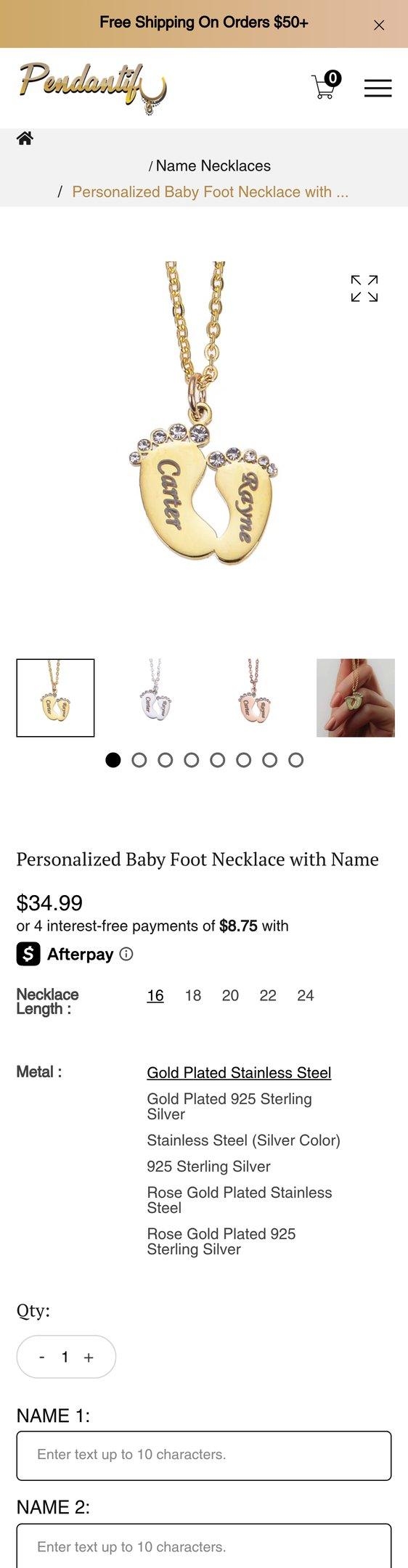 Personalized Baby Foot Necklace with Name