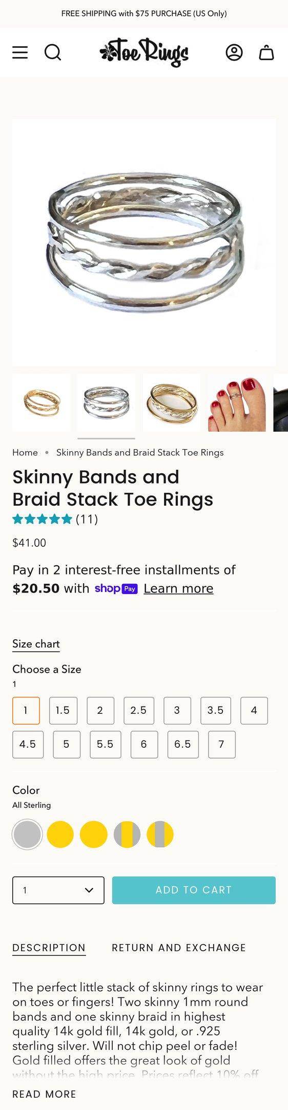 Skinny Bands and Braid Stack Toe Rings