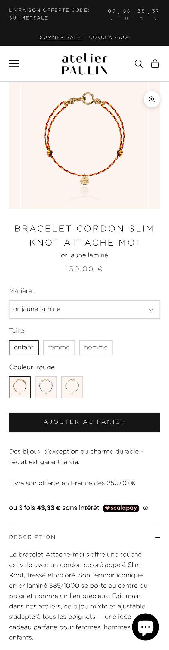 Bracelet Cordon Slim Knot Attache moi - or jaune laminé