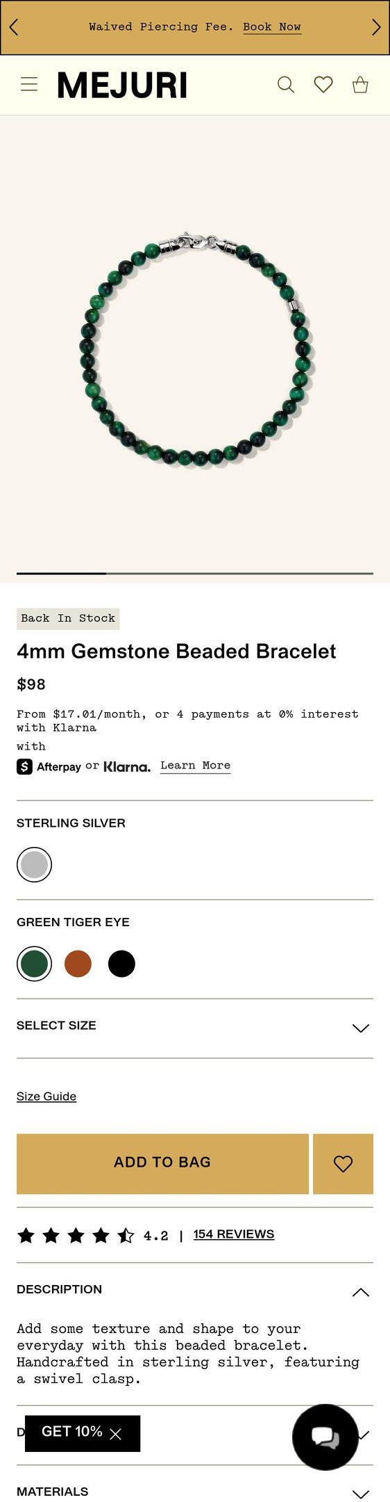 Sterling Silver 4mm Gemstone Beaded Bracelet - Jewelry