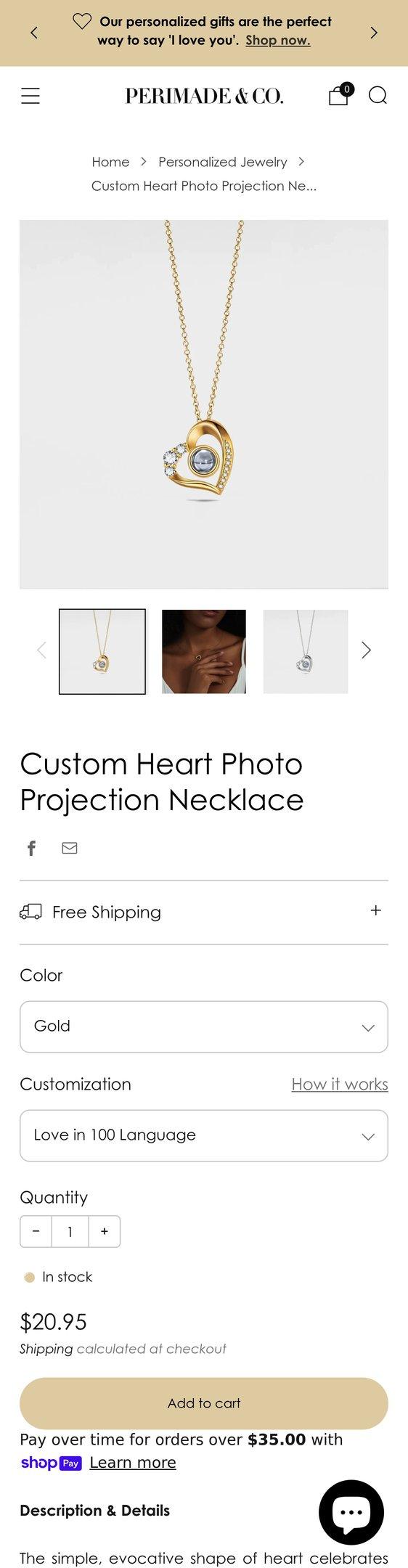 Custom Heart Photo Projection Necklace