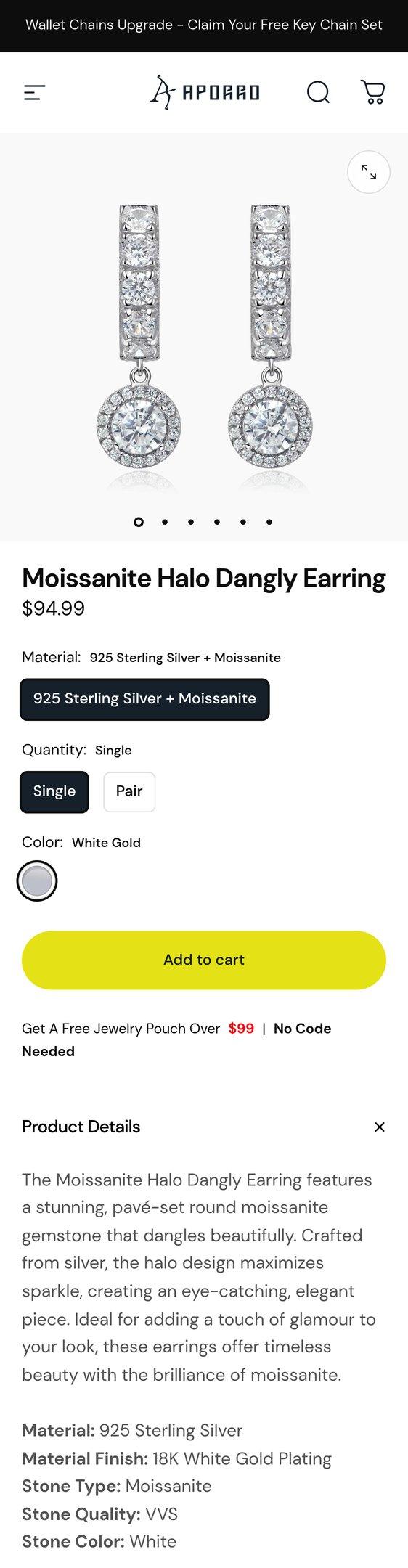 Moissanite Halo Dangly Earring