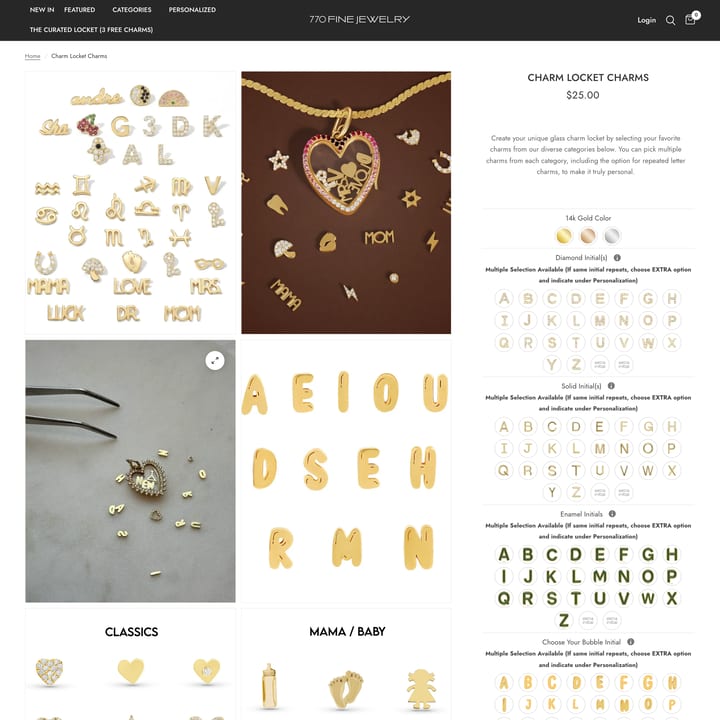 770FJ Shopify store product customization example — jewelry with accessories and jewelry