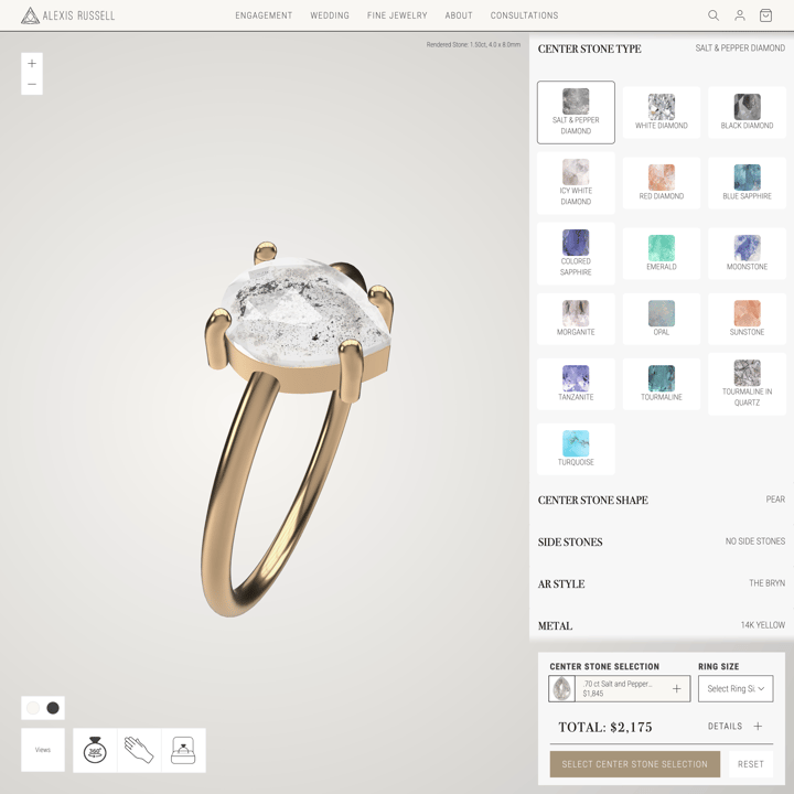 Alexis Russell Shopify store product customization example — jewelry with custom size and engraving