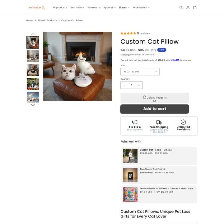 Art Your Cat Shopify store product customization example — pet with animals and custom print