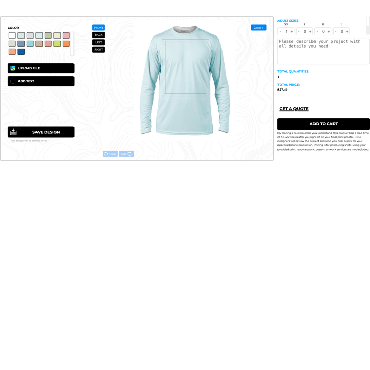 BRINY Shopify store product customization example — apparel with active and custom print
