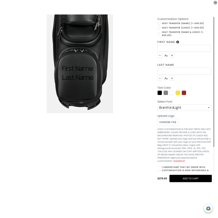 CaddyDaddy Shopify store product customization example — sports & outdoors with active and custom size