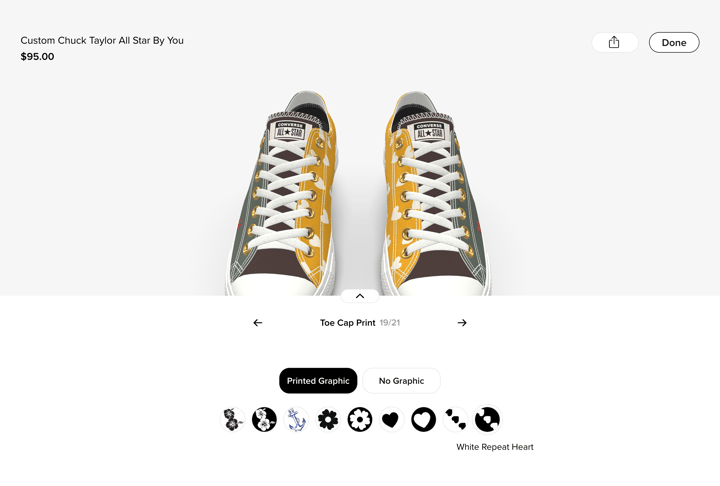 Converse By You store product customization example — apparel & accessories with personalized and custom built