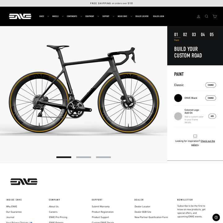 ENVE Shopify store product customization example — sports & outdoors with active and color custom