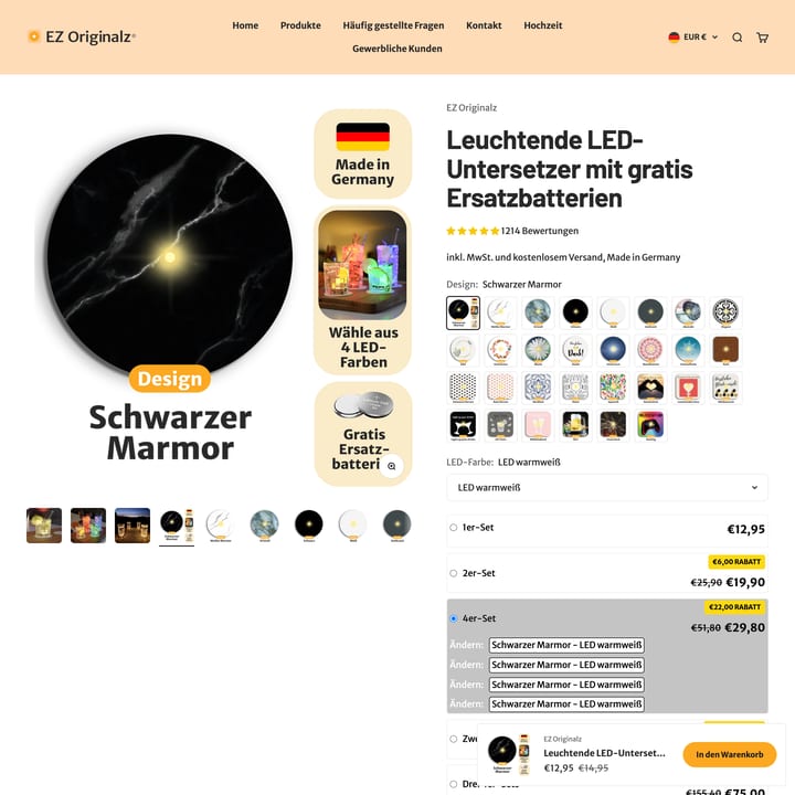EZ Originalz Shopify store product customization example — home decor with home decor and color picker
