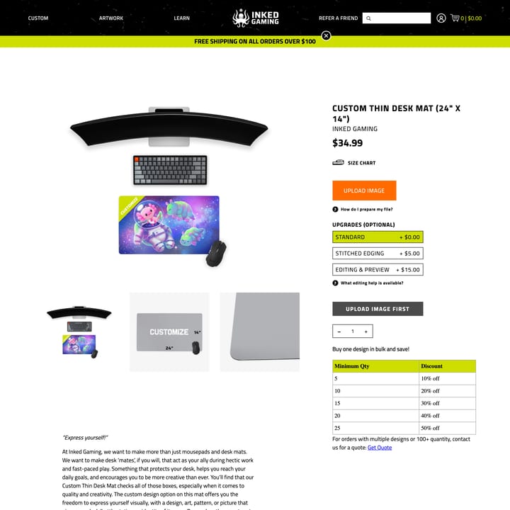 Inked Gaming Shopify store product customization example — home decor with custom print and decor