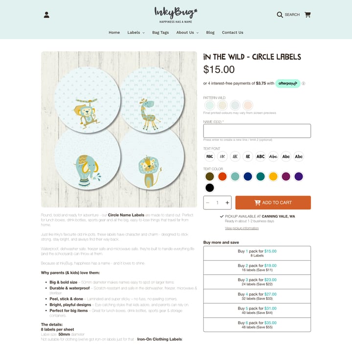 InkyBug Shopify store product customization example — gifts & occasions with gifts and personalized