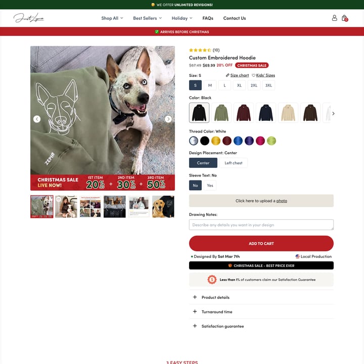 Just Lyne Shopify store product customization example — apparel with apparel and clothing