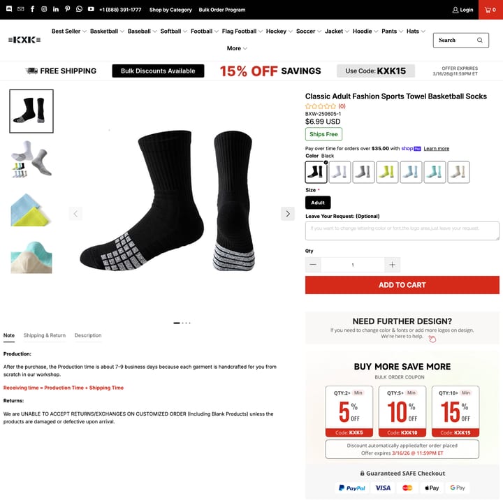 KXKSHOP Shopify store product customization example — sports & outdoors with active and apparel