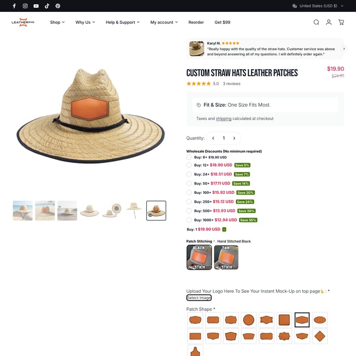 Leathering Shopify store product customization example — apparel with apparel and clothing