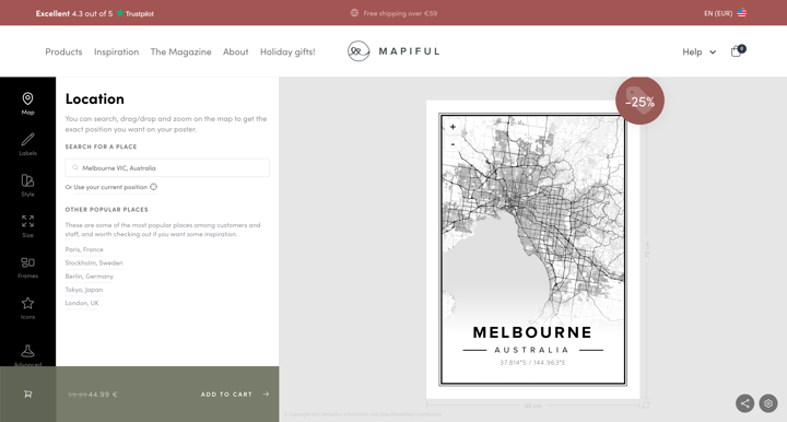 Mapiful store product customization example — home decor with personalized and live preview