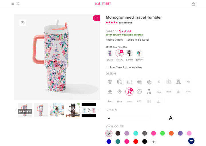 Marleylilly store product customization example — gifts & occasions with personalized and monogram