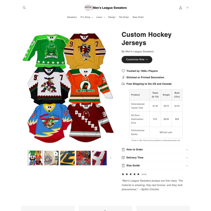 Men's League Sweaters Shopify store product customization example — sports & outdoors with active and apparel