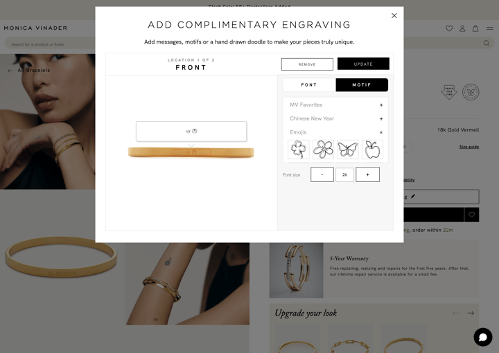 Monica Vinader store product customization example — jewelry with personalized and engraving