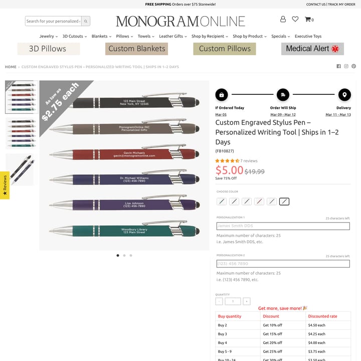 Monogram Online Shopify store product customization example — gifts & occasions with apparel and clothing