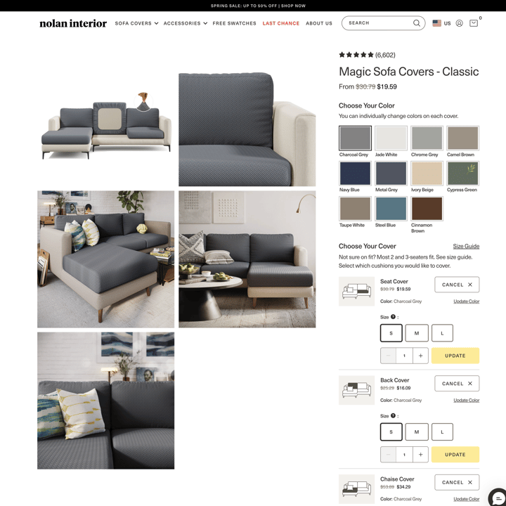 Nolan Interior Shopify store product customization example — home decor with color custom and decor