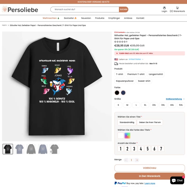 Persoliebe Shopify store product customization example — apparel with apparel and personalized