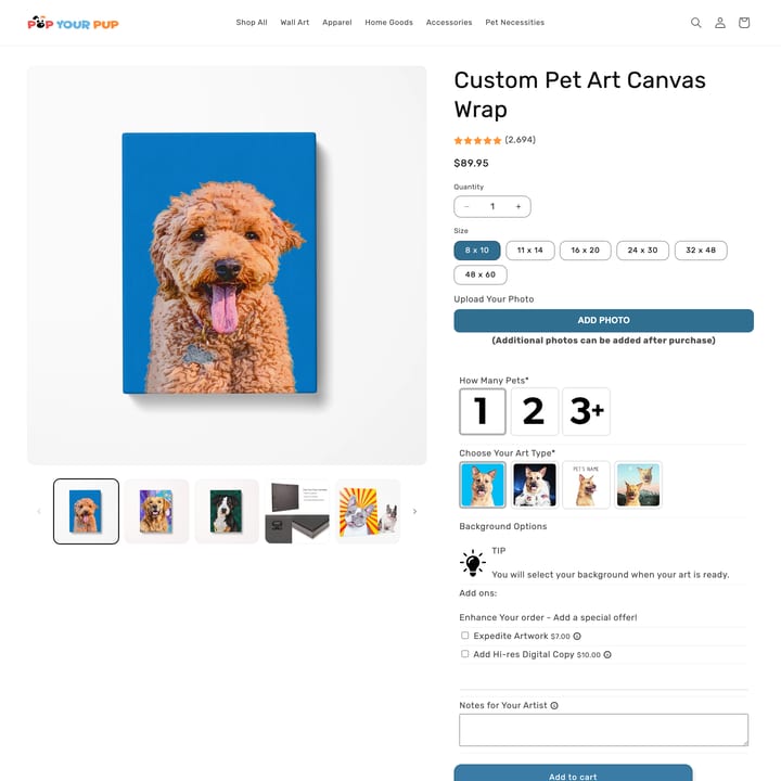 Pop Your Pup!™ Shopify store product customization example — pet with animals and custom print