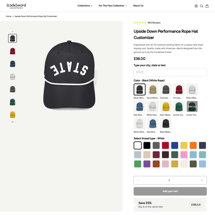 Codeword Shopify store product customization example — apparel with apparel and clothing