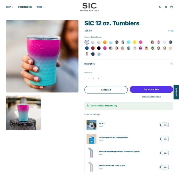 SIC Lifestyle Shopify store product customization example — gifts & occasions with gifts and material choice