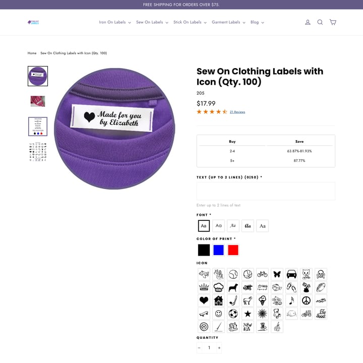 Starlight Labels Shopify store product customization example — apparel with apparel and personalized