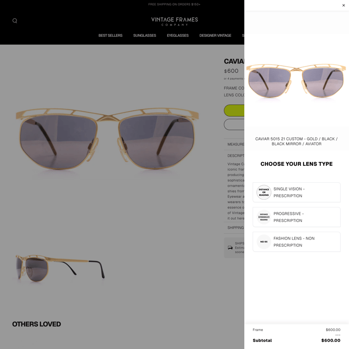 Vintage Frames Company Shopify store product customization example — apparel with apparel and clothing