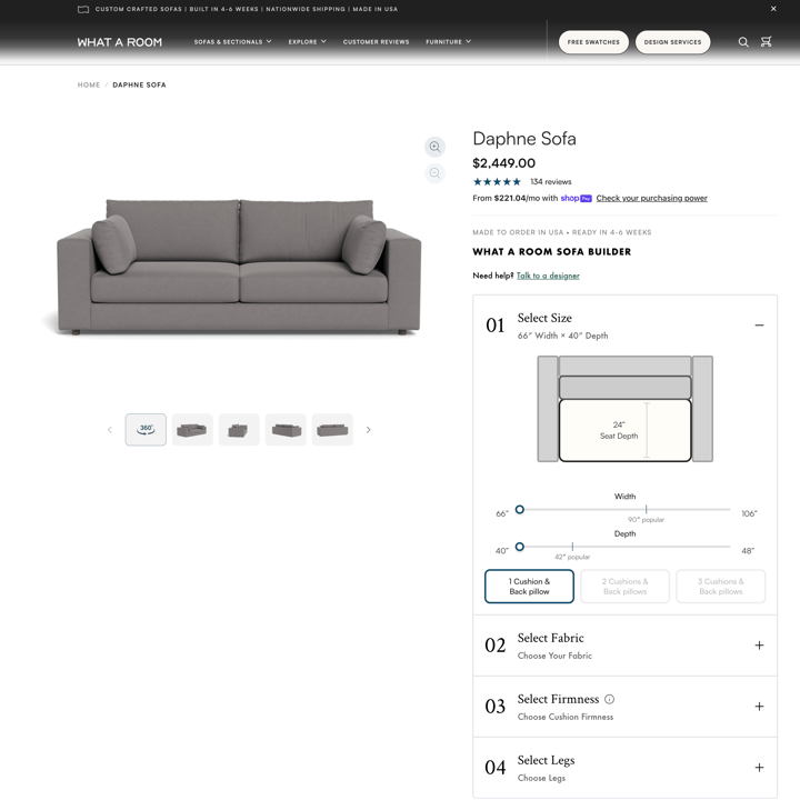 What A Room Shopify store product customization example — home decor with color custom and decor