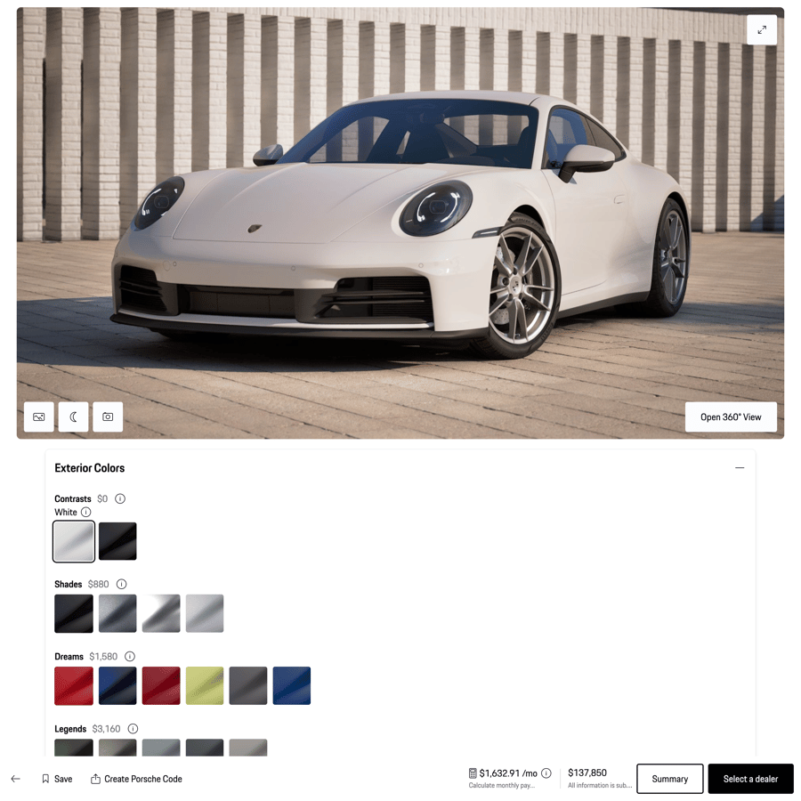 Porsche Configurator Shopify store product customization example — tech accessories with color-custom and custom-built