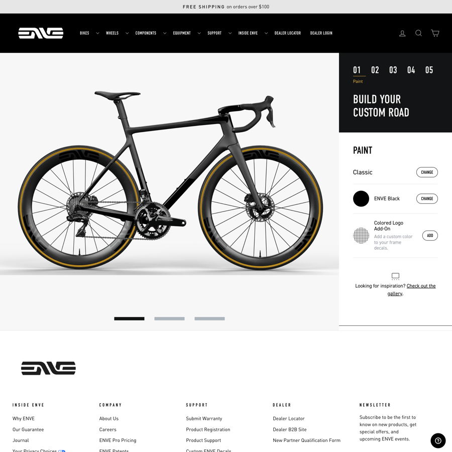 ENVE Shopify store product customization example — sports & outdoors with active and color-custom