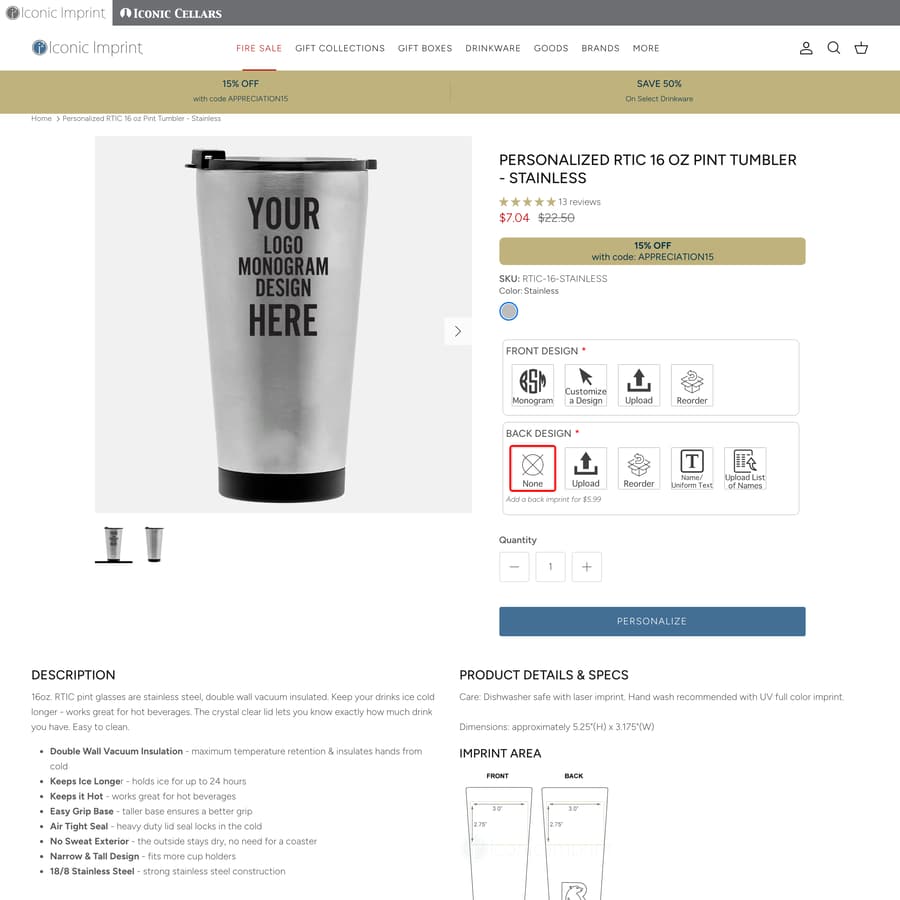 Iconic Imprint Shopify store product customization example — gifts & occasions with custom-print and engraving